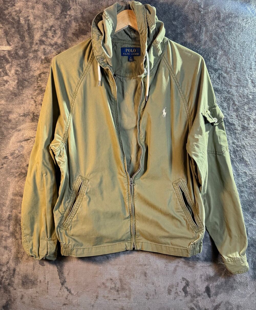 Polo Ralph Lauren Hooded Utility Windbreaker Jacket Olive Green Men's Medium